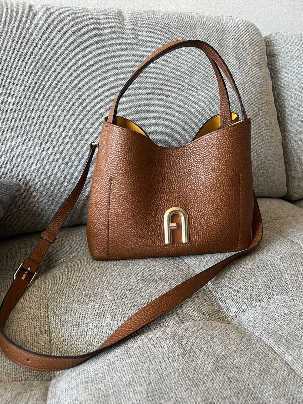 Leather furla shoulder bag brown